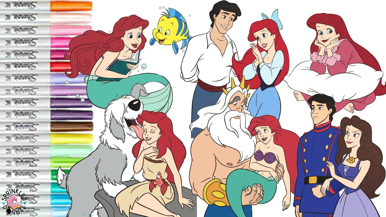 Disney Princess Coloring Book Compilation The Little Mermaid Ariel Eric King Triton Flounder Vanessa