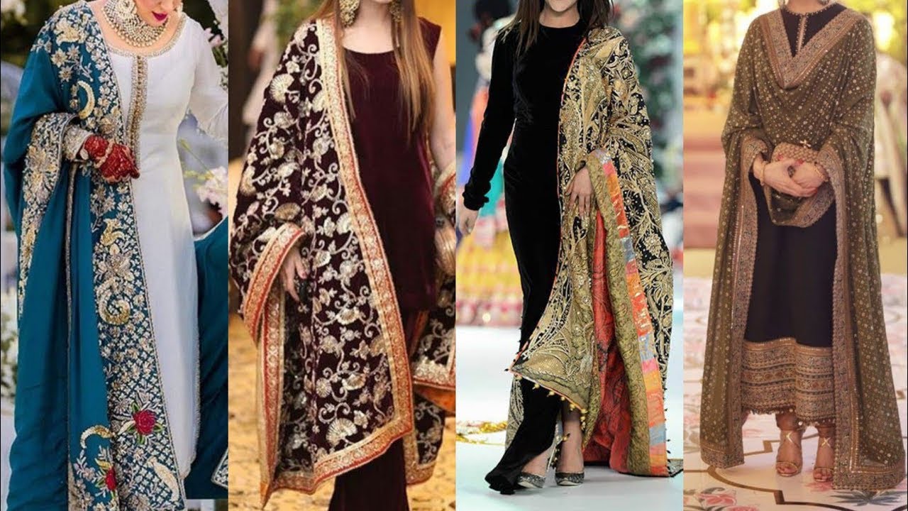 heavy Dupatta styles dresses designs with simple shirts