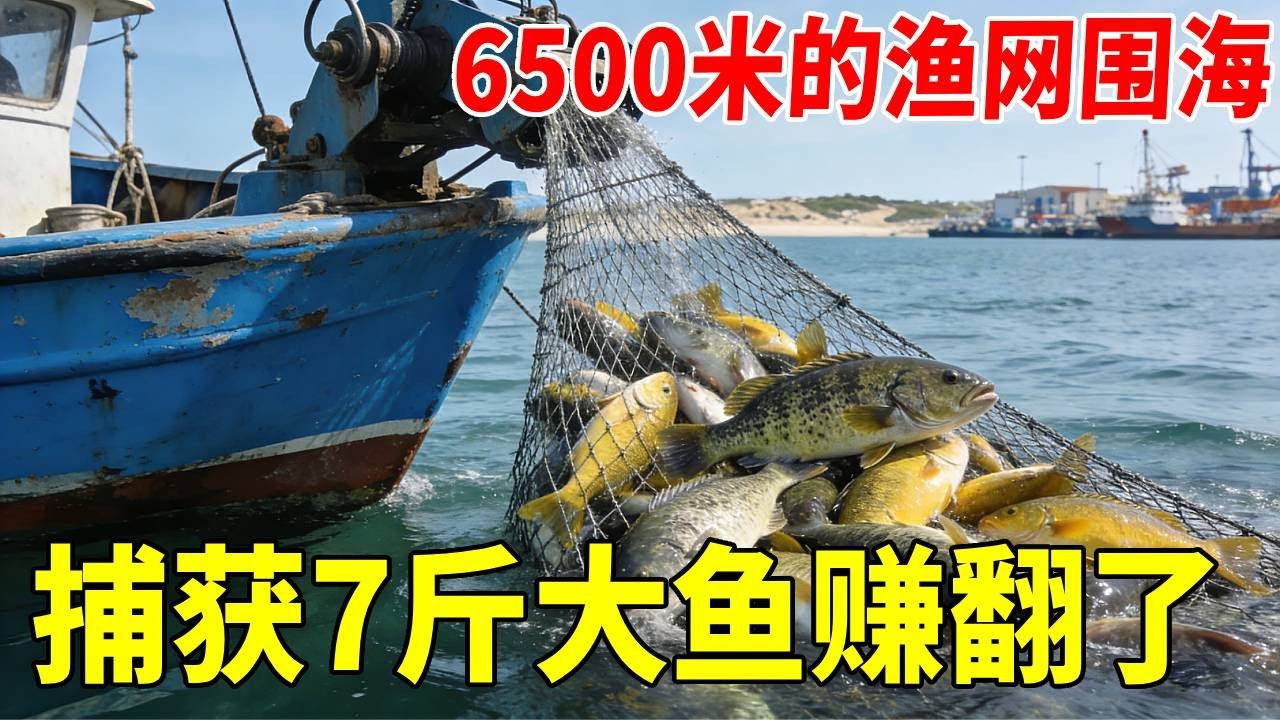 带着6500米渔网直奔外海，围着小岛放网，连7斤多的大鱼都过来了 #赶海  #出海捕鱼  #海鲜  #大货