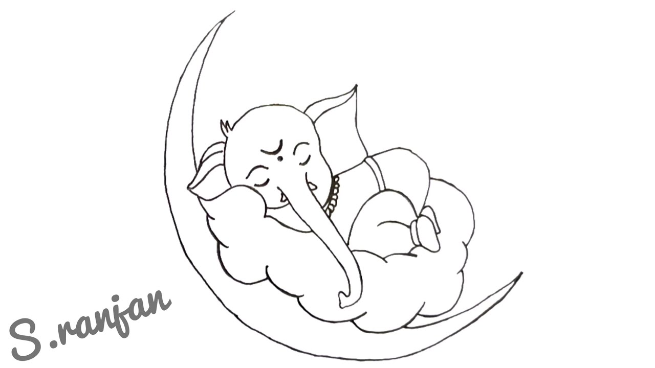 Cute Sleeping Baby Ganpati Drawing | Easy Ganpati Drawing for Beginners | Easy Outline Art Tutorial 