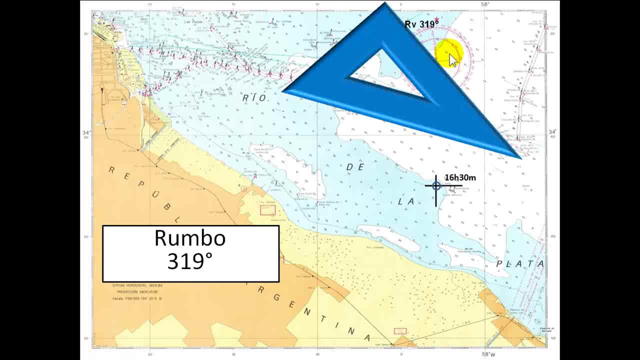 Cartas Náuticas - Ejercicio con Regla y Escuadra - Curso de Timonel / Patrón - Escuela de Vela.