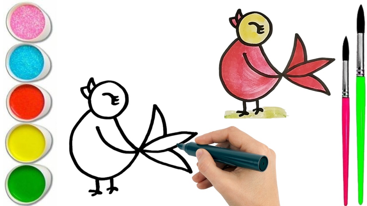 How To Draw  cute BIRD Drawing, Painting & water Coloring For Kids and Toddlers_🌈🎨