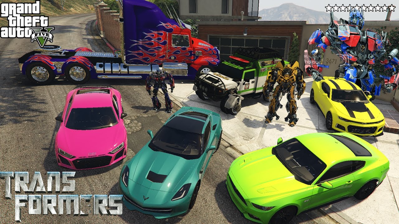 GTA 5 - Stealing TRANSFORMERS Movie Vehicles with Franklin! (Real Life Cars #12)