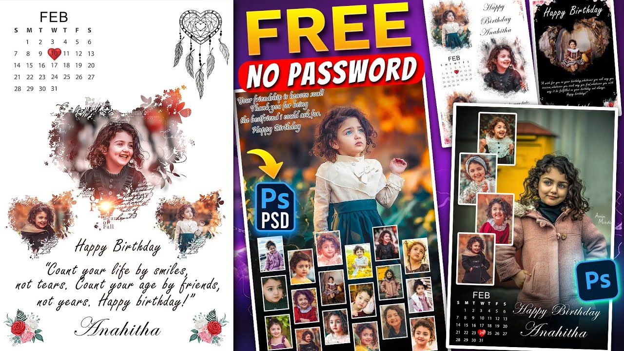 5 Free Birthday & Wedding Anniversary Customized Photo Frame PSD Templates | Collage Photo Frame