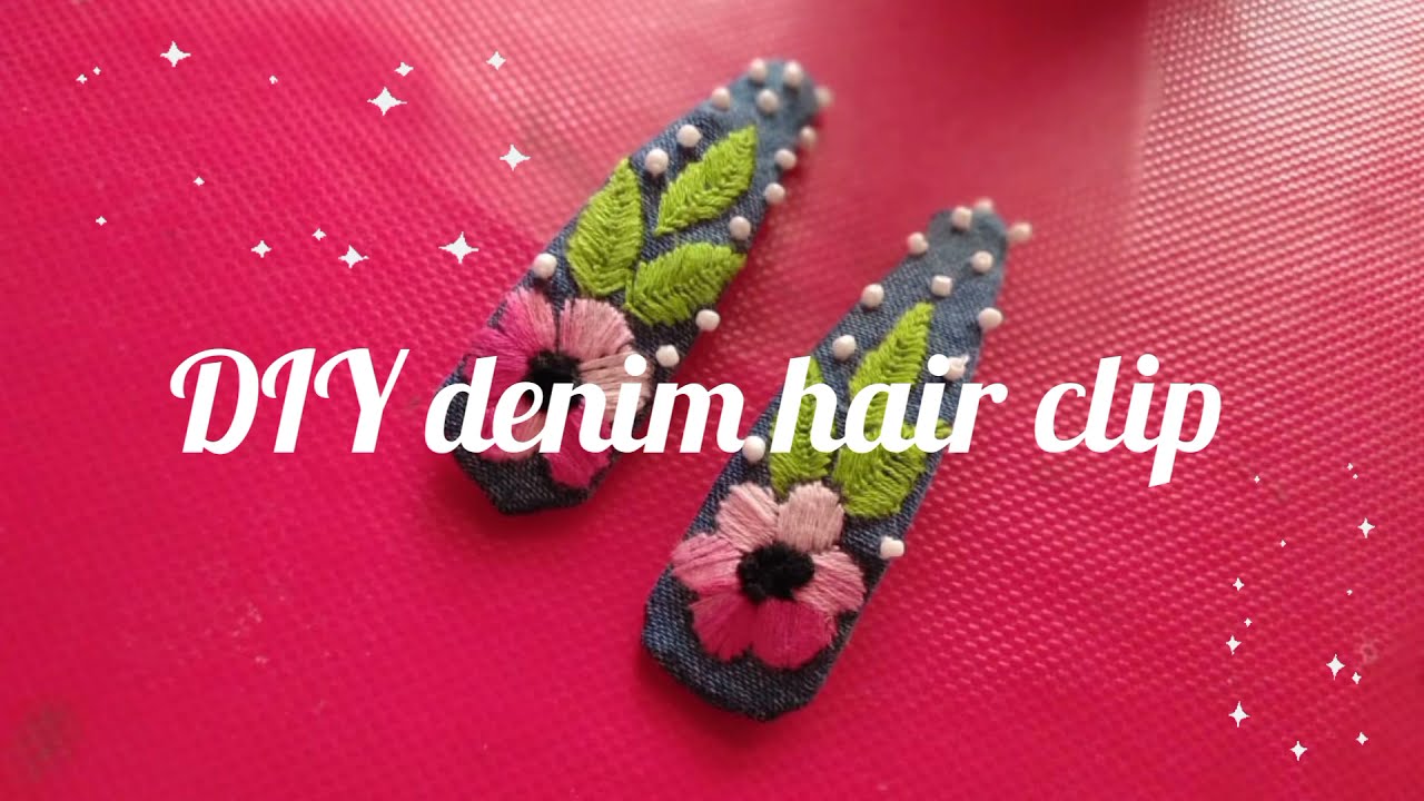 DIY hair clips|| Denim Hair Clip Making-DIY Embroidery hair clip🤩
