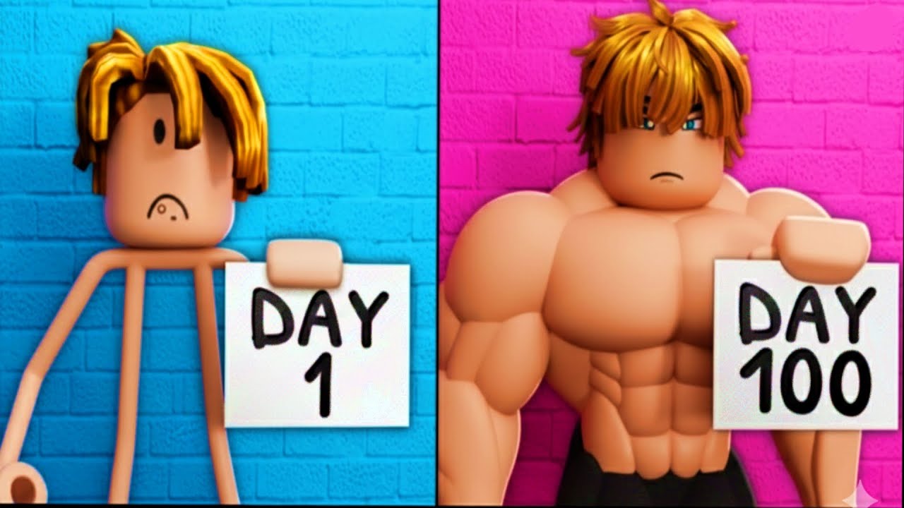 Day 1 Vs Day 100 | Gym league | roblox game 