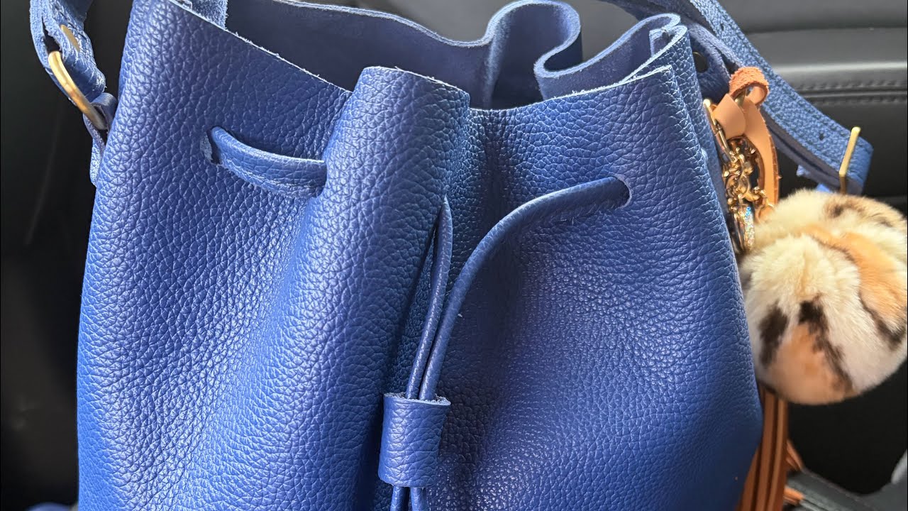 Portland Leather Goods Molino Blue Large Drawstring Bucket Bag 