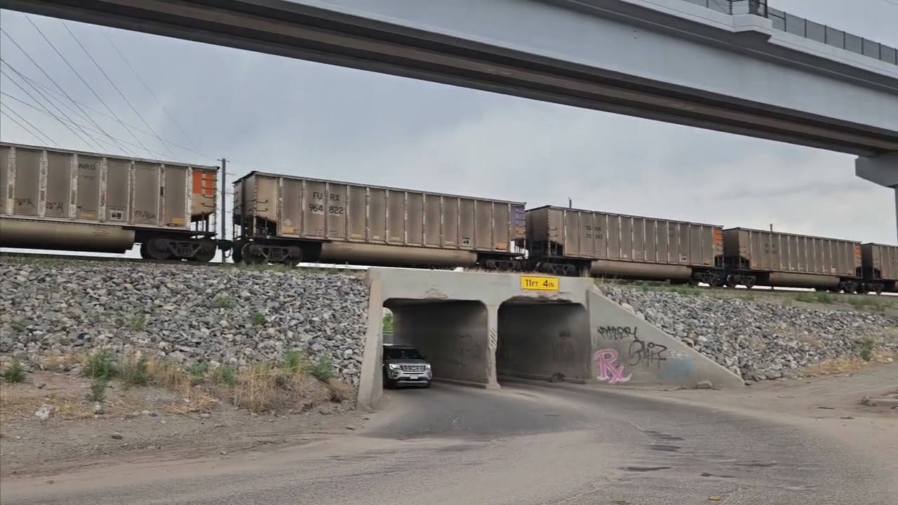#BNSF coal train over Brighton Boulevard in Denver, Colorado.