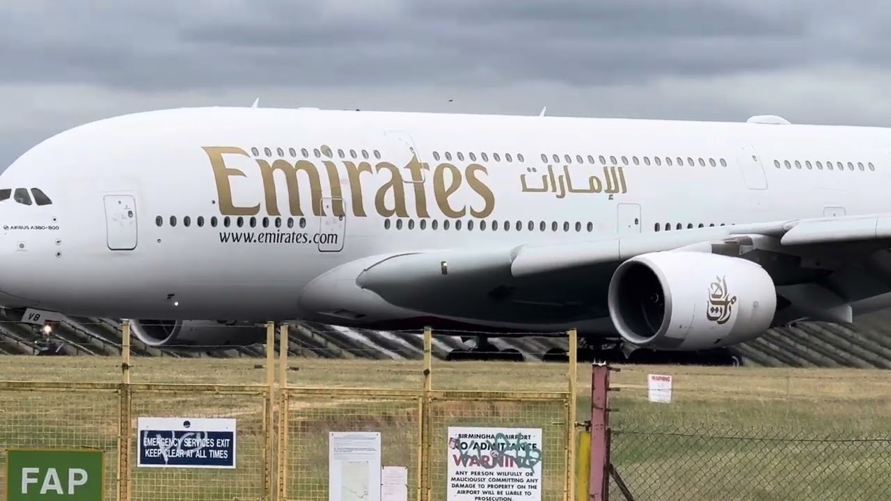 Emirates A380 landing at Birmingham
