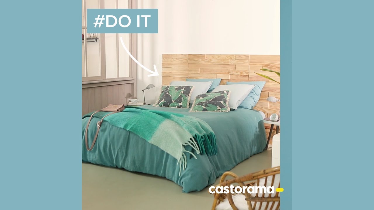 DIY : fabriquer une tête de lit avec des plaquettes de parement bois adhésives - Castorama