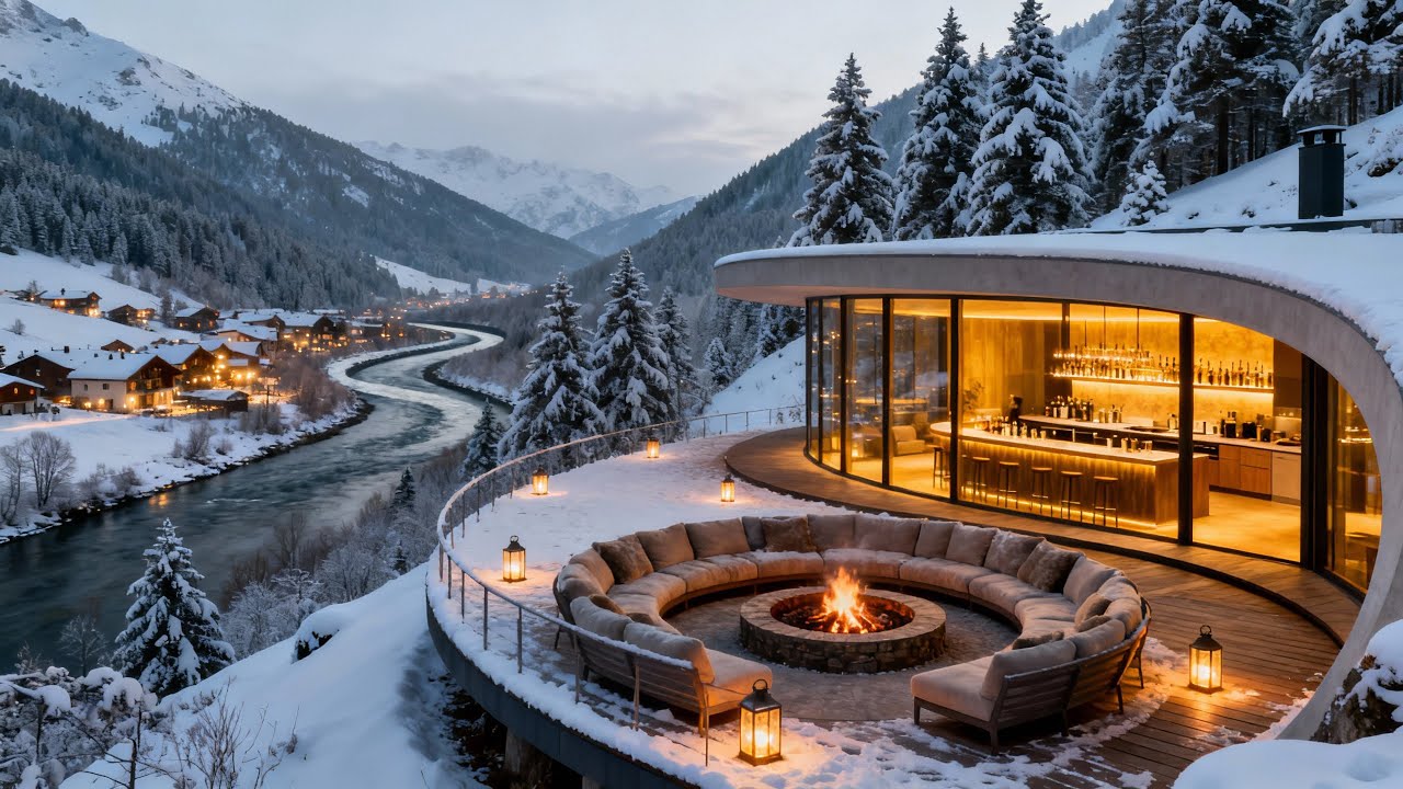 Relaxing Piano by the Warm Firelight ☕ Cozy Coffee Terrace | Playlist for Stress Relief & Focus