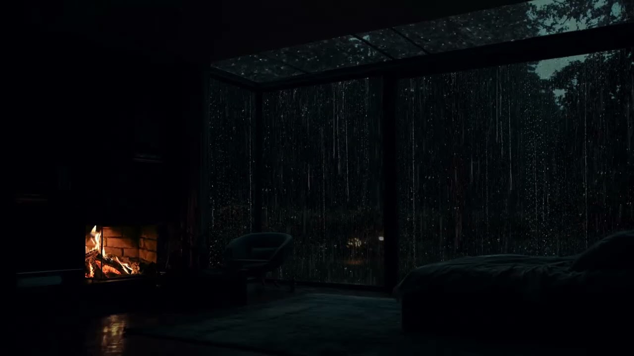 Rainy Night by the Fireplace 🌧️ Deep Sleep Ambience with Fire Sounds