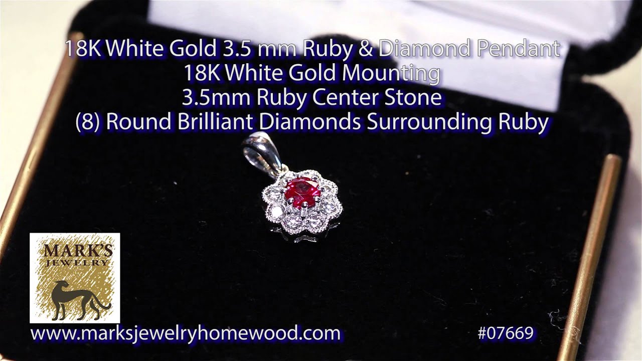 18K White Gold 3.55 mm Ruby & Diamond Pendant #07669