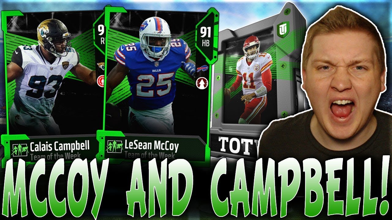 91 LESEAN MCCOY AND CALAIS CAMPBELL! | TOTW PACKS AND LEGEND FANTASY PACK! | MUT 18 PACK OPENING