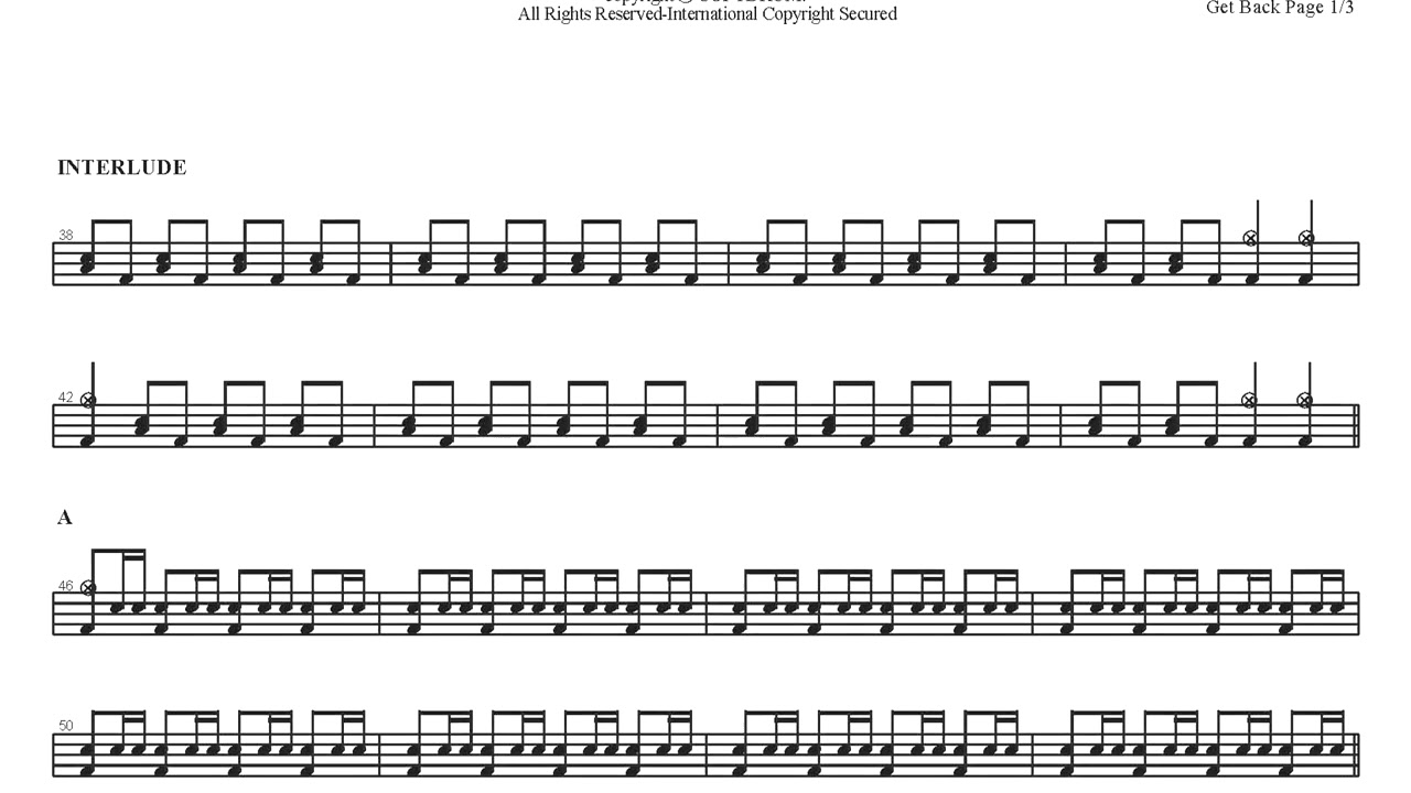 The Beatles-Get Back | Drum Score, Drum Sheet Music