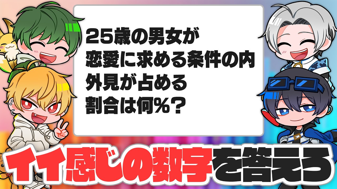 恋愛の価値観に関する質問に対して、ちょうどいい感じの数字を答えた人が勝ちのワードゲームで遊びました！