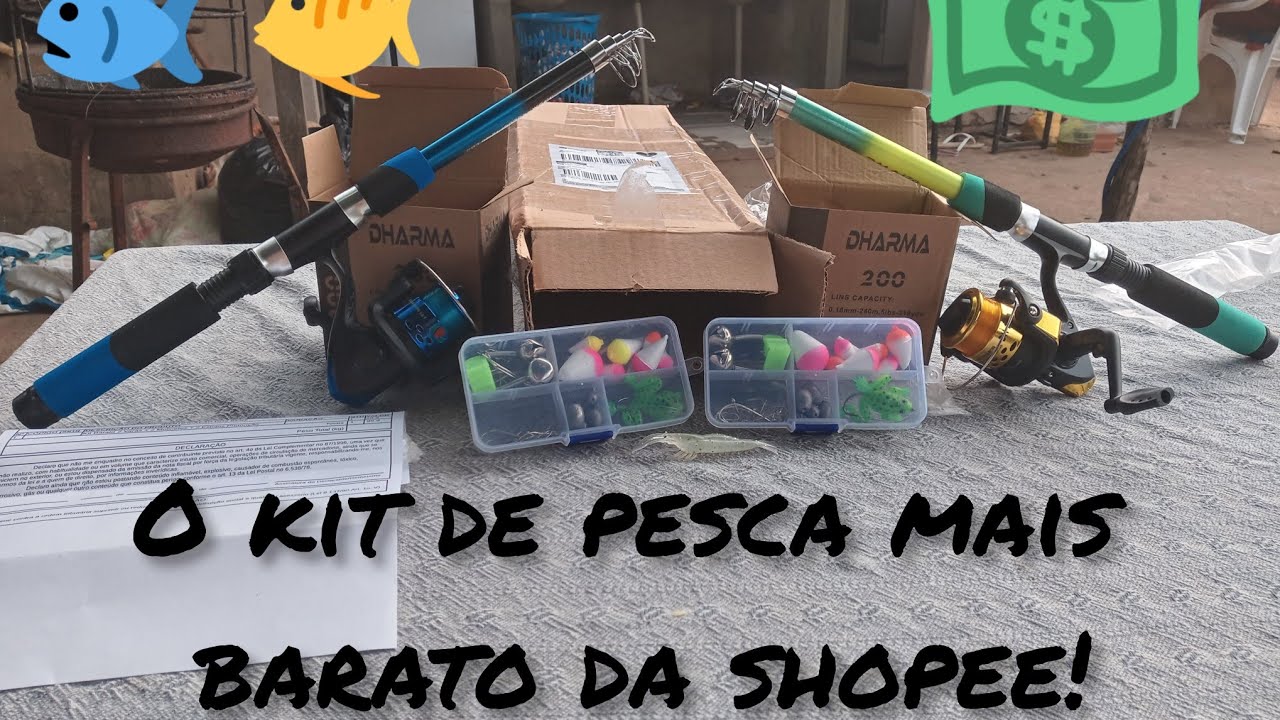 O kit de pesca mais barato e COMPLETO da shopee em 2026.#unboxing #atualizado