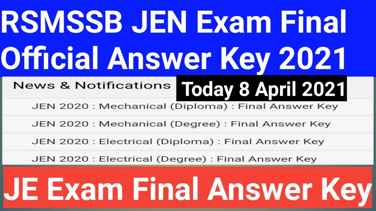 RSMSSB JE Exam Final Answer Key || RSMSSB JEN Exam Result || RSMSSB JE Exam Cut Off || JEN Exam Cut