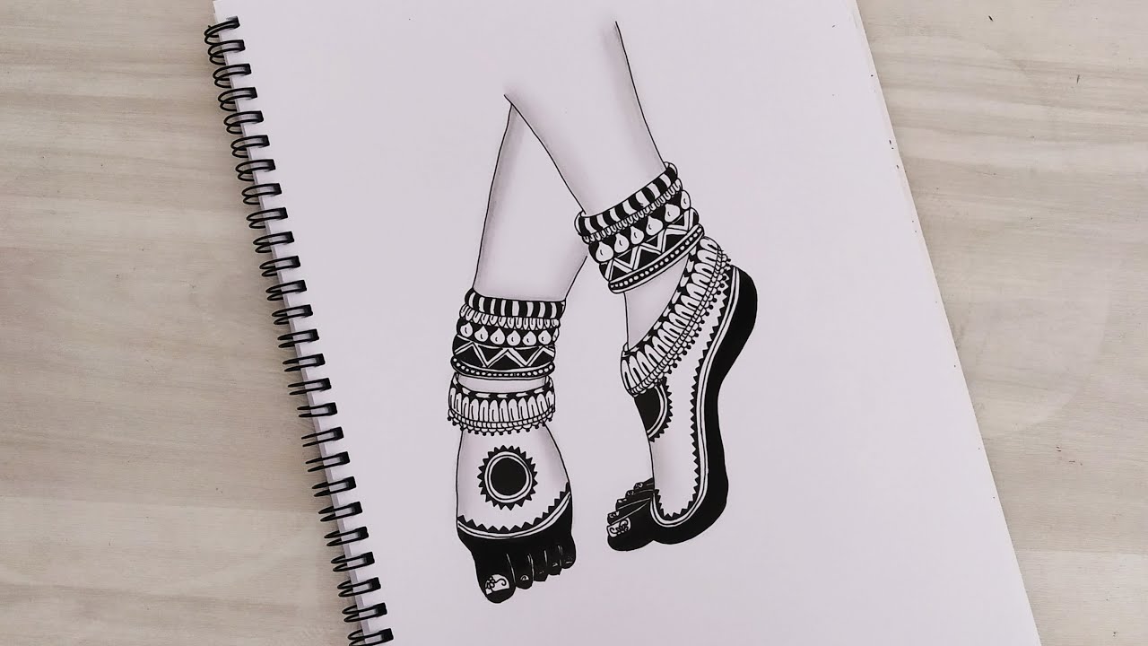 How to draw Mandala art of classical dancer legs | Ghungroo | Chilanka | Zentangle art | Doodle art