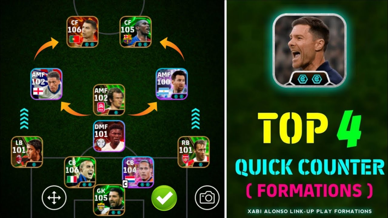 Top 4 Quick Counter Best Formations eFootball 2026 🥵 | Quick Counter Best Formation Xabi Alonso 🔥