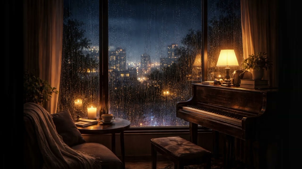 Rainy City Night Through the Window 🌧️ Soft Piano & Calm Rain for Deep Sleep