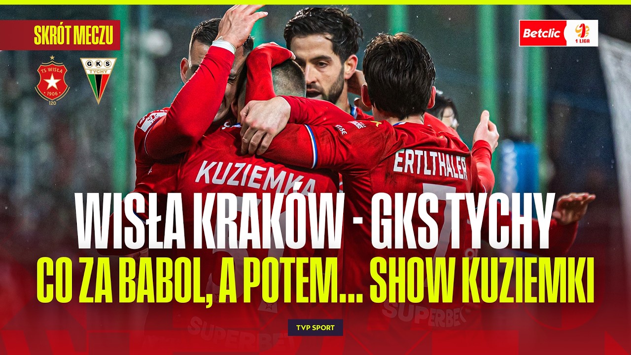 SKRÓT: WISŁA KRAKÓW - GKS TYCHY. BIAŁA GWIAZDA W TRYBIE WALCA. BETCLIC 1 LIGA - 20. KOLEJKA