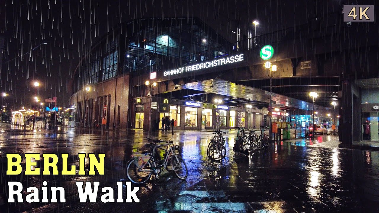 Heavy Rain Night Walk | 4K Berlin, Germany 🇩🇪