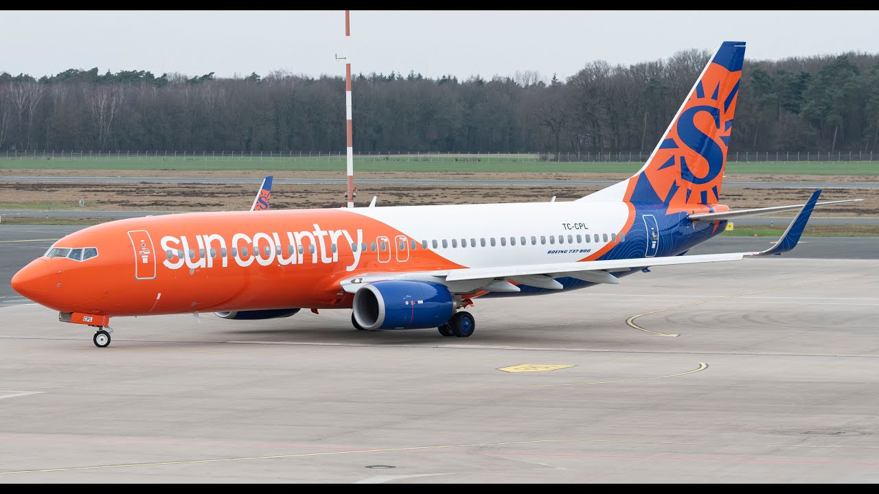Sun Country Airlines B738-800 verl&auml;sst den Flughafen M&uuml;nster/Osnabr&uuml;ck
