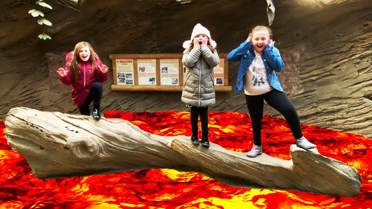 THE FLOOR IS LAVA CHALLENGE! With Sisters Family Fun video at THE ZOO
