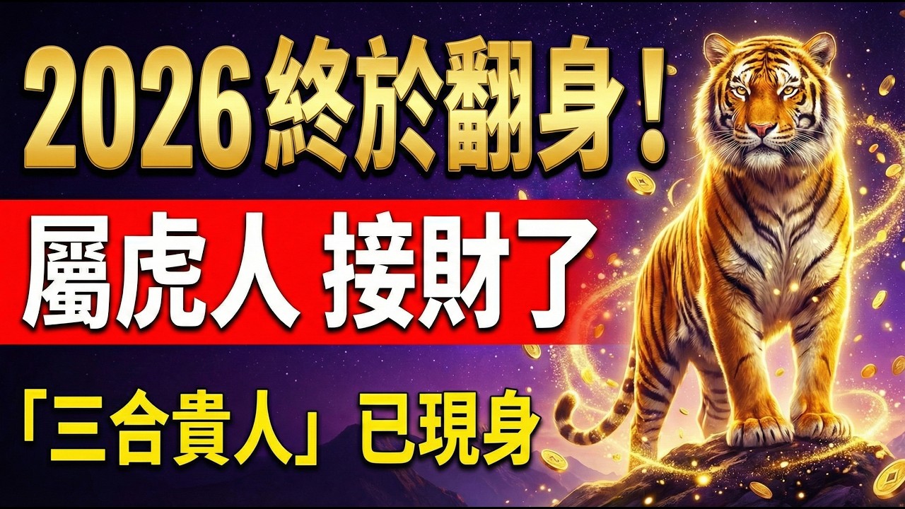 苦盡甘來！生肖虎「三合貴人」現身，2026年是你要大發特發的一年！#2026屬虎運勢 #生肖虎2026運勢 #財運 #三合貴人 #招財風水 #偏財運 #生肖虎 #改運 #開運 #屬虎 #丙午馬年