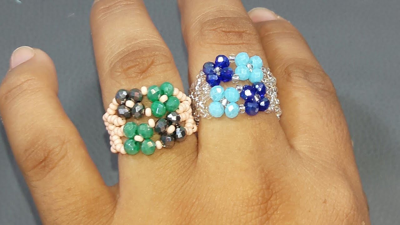 Como hacer anillos con mostacillas y cristales
