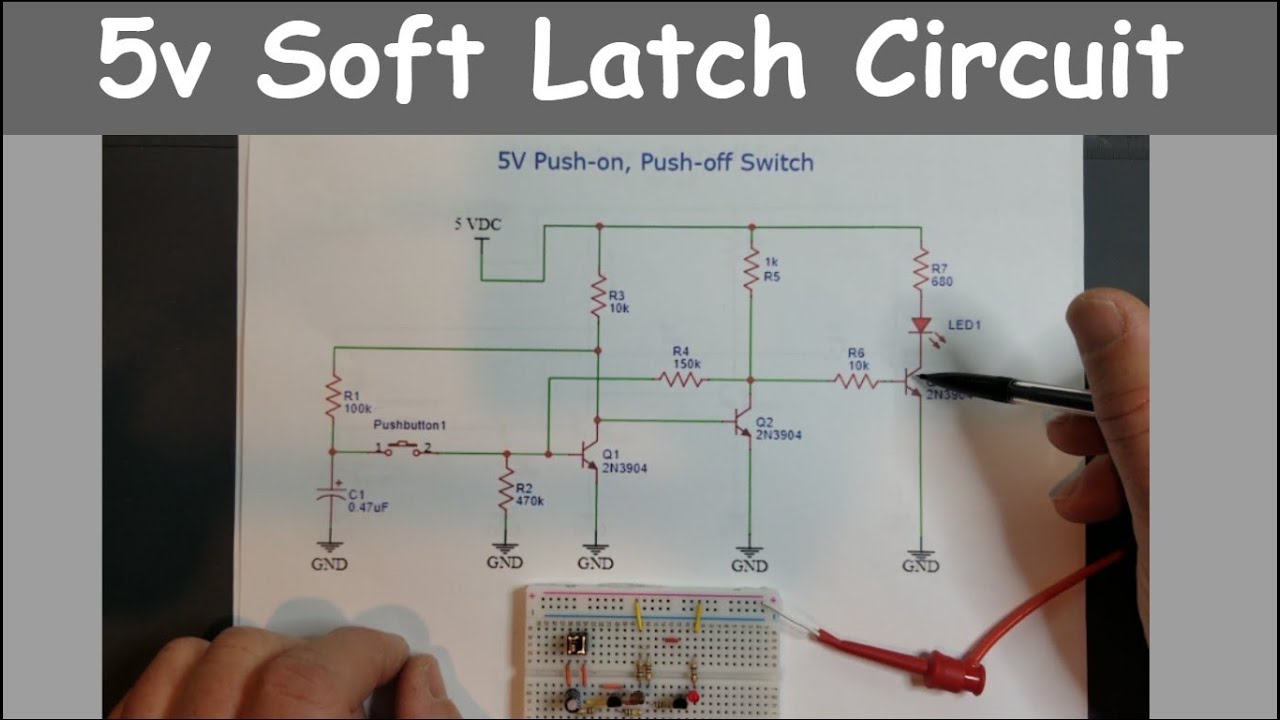 #22:  5v Soft-Latch Pushbutton Circuit on a Breadboard