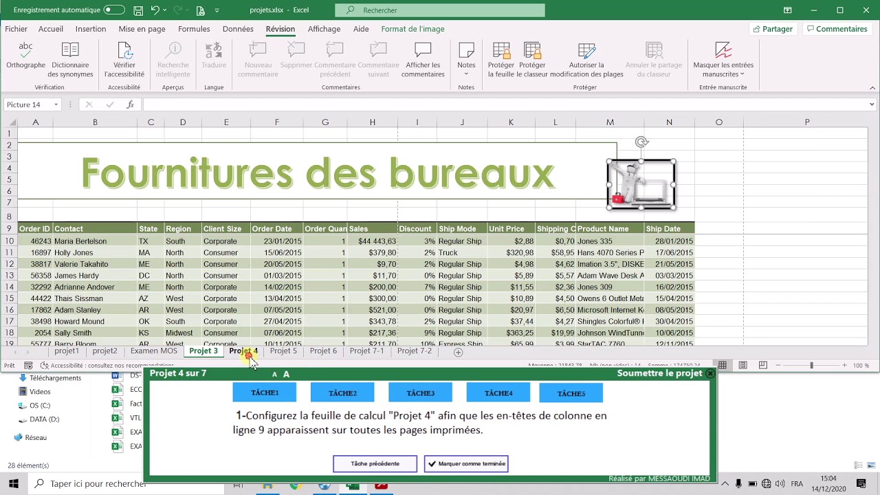 Corrigé Test MOS Excel 2016 Version 2