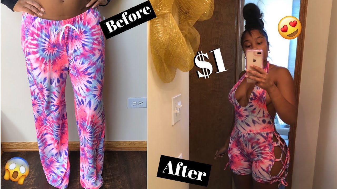 MAKING CLOTHES OUT OF THINGS FROM THE DOLLAR STORE | PANTS TO JUMPSUIT TRANSFORMATION VIDEO