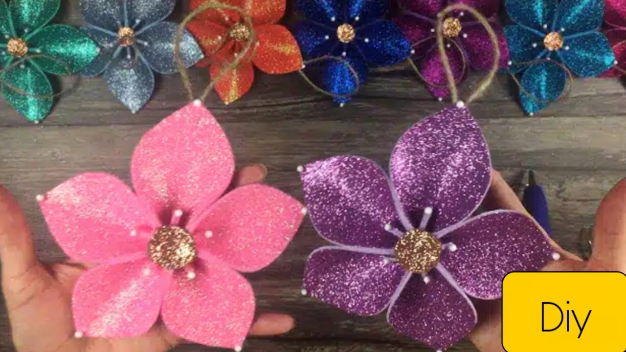 طريقه عمل ورده من الفوم الجليتر سهله واحترافيه 2 ....foam roses ,foam flowers
