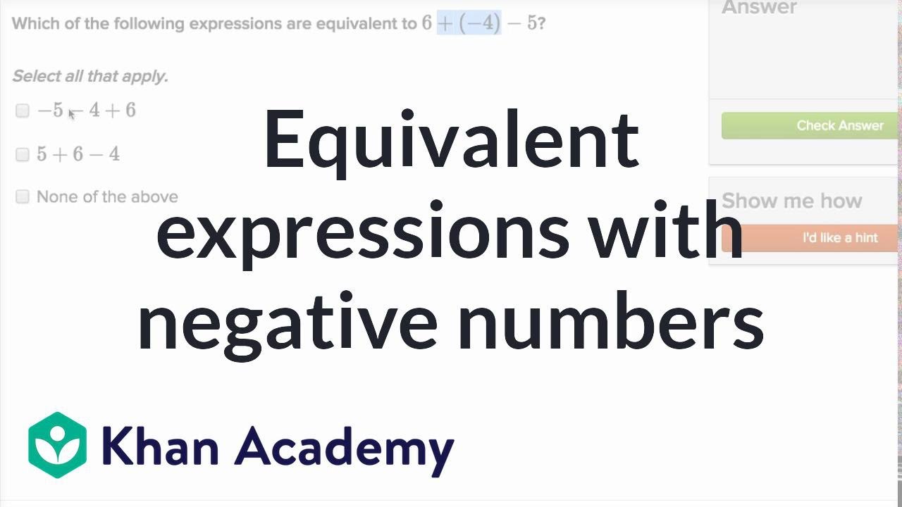 Equivalent expressions with negative numbers | 7th grade | Khan Academy