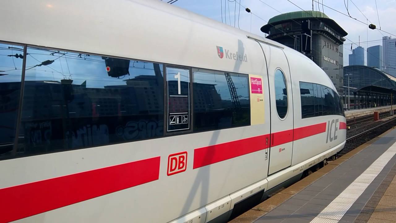 HD DB ICE3 High Speed Train Departing Frankfurt Station under heavy motor load