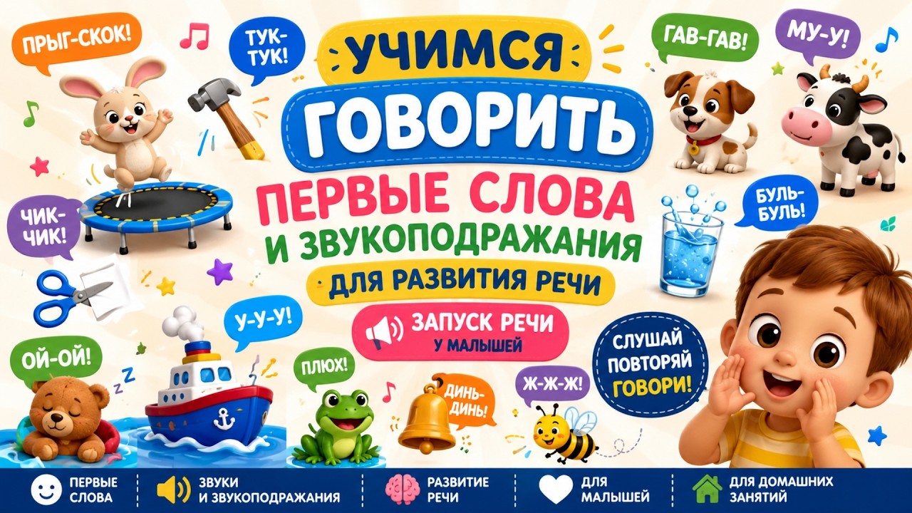 Учимся говорить: Первые слова и звукоподражания для развития речи | Запуск речи у малышей