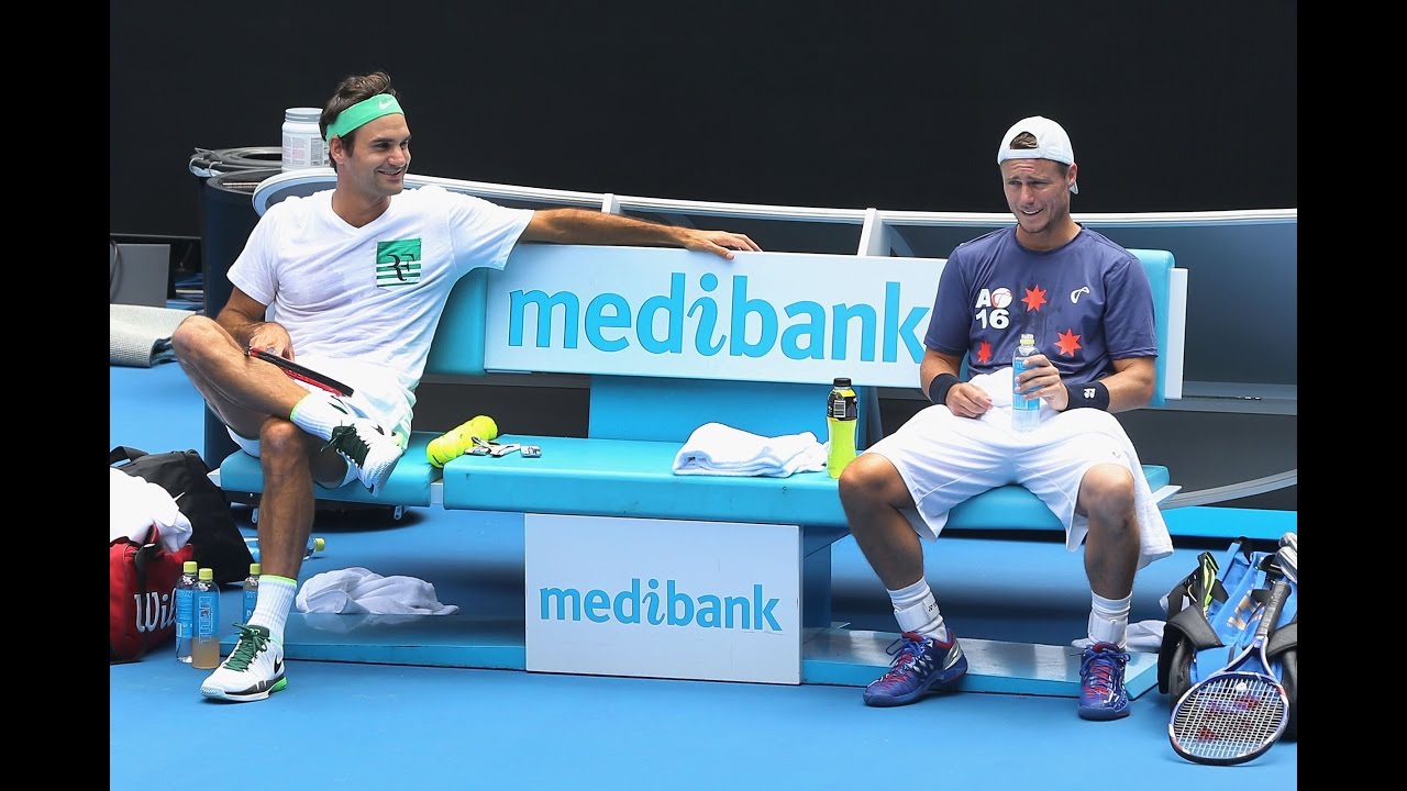 Federer practice session with Hewitt 2016