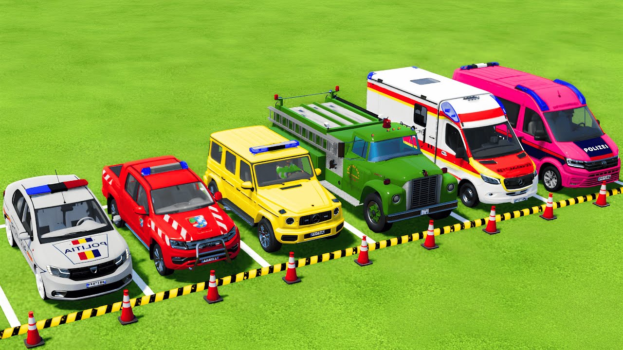 TRANSPORTING POLICE CARS, FIRE DEPARTMENT, AMBULANCE VEHICLES WITH MAN TRUCKS ! Farming Simulator 25