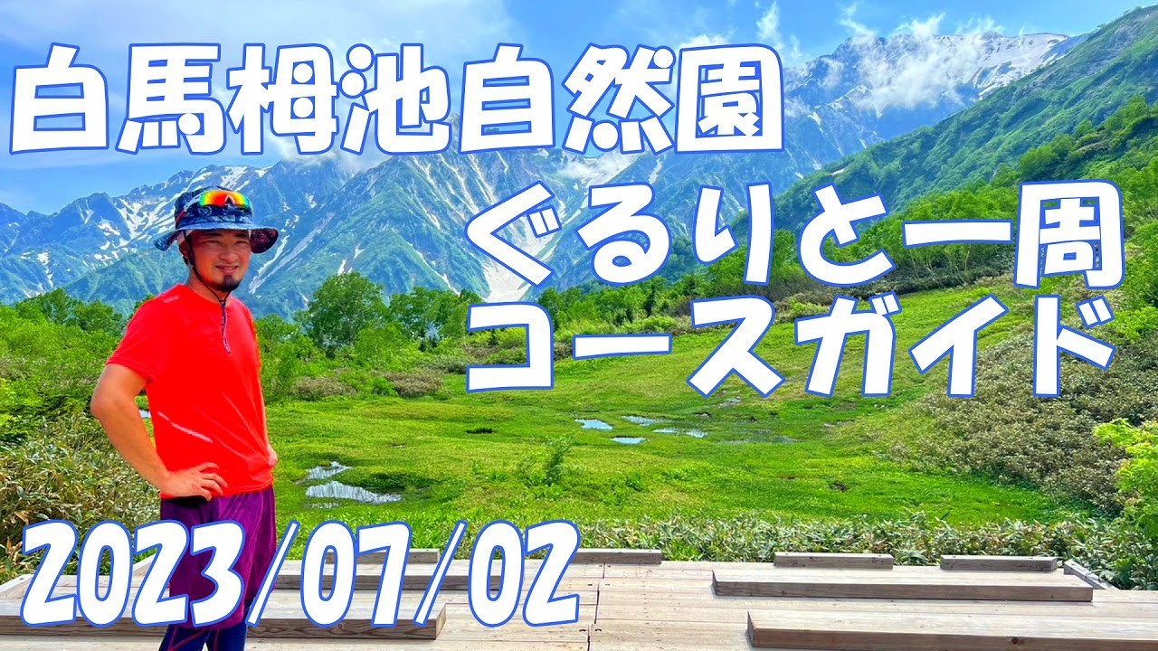 白馬栂池自然園 ぐるりと一周 モデルコース コースガイド ハイキング 初心者 ロープーウェイ ゴンドラ 白馬岳 白馬乗鞍岳 ミズバショウ湿原 ワタスゲ 木道 Gopro 7月 夏 アクセス