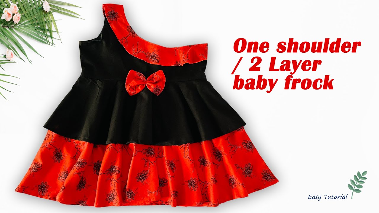 One Shoulder Baby Frock Cutting and Stitching, 2 Layer Baby Frock Design