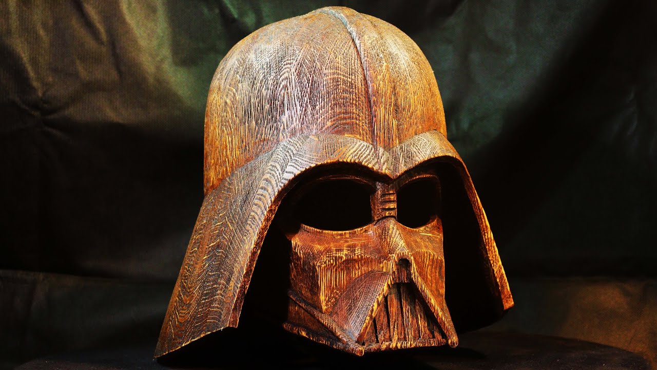 Darth Vader helmet. Star wars. Wood carving