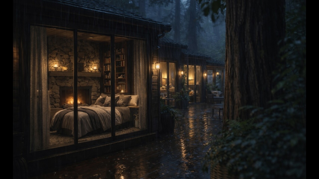 Heavy Rain on Glass Cabin at Night 🌧️ | Ultimate Deep Sleep Ambience