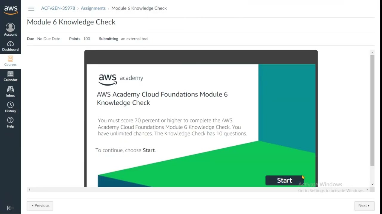 Проверка знаний модуля 6 | AWS Academy Cloud Foundation | Вычисления