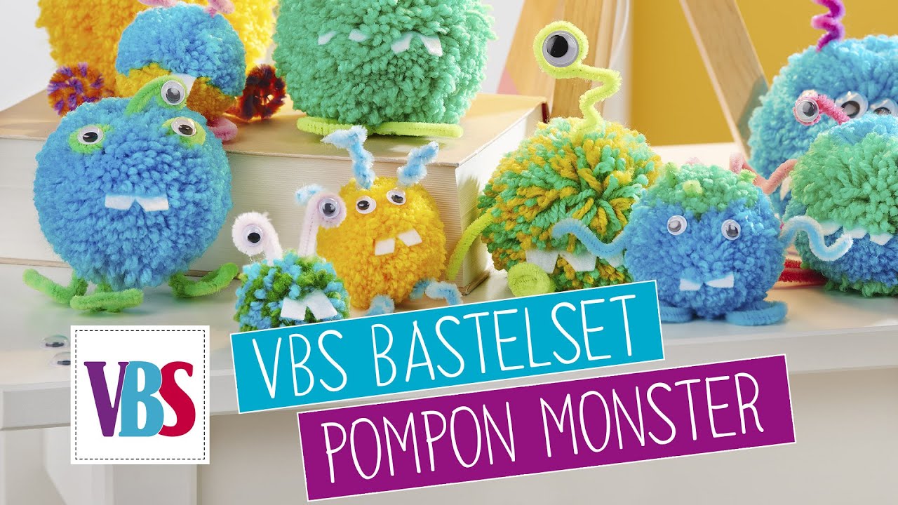 Bastelidee für Kinder – Pompon Monster basteln