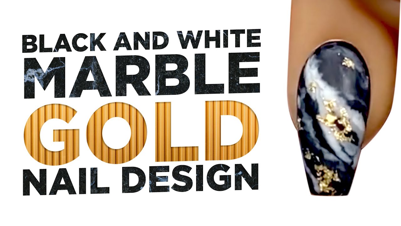 Young Nails Nail Demo - Black and White Marble with Gold Nail Design - Gel Nails