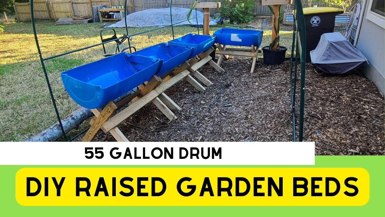 Blue Barrel Raised Garden Bed with Easy To Build H Frame Stand