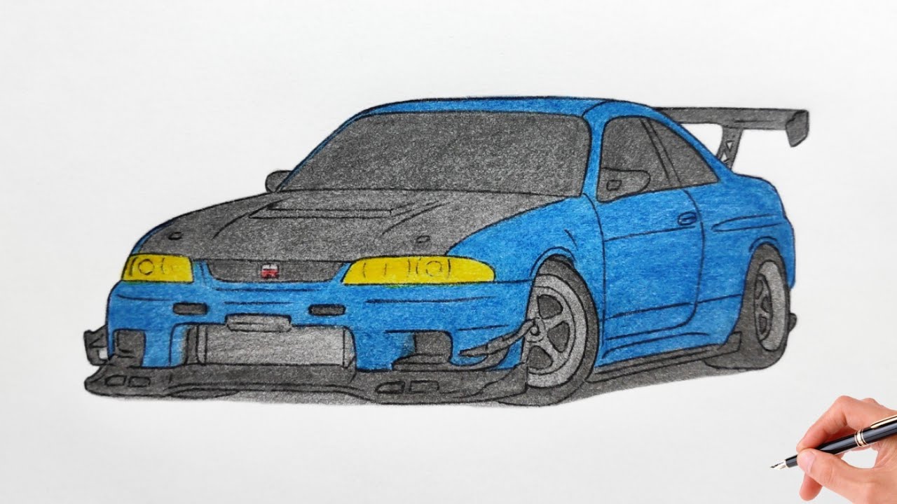 How to draw a NISSAN SKYLINE GT-R R33 1993 / drawing car / coloring Nissan Skyline gtr 1998 jdm