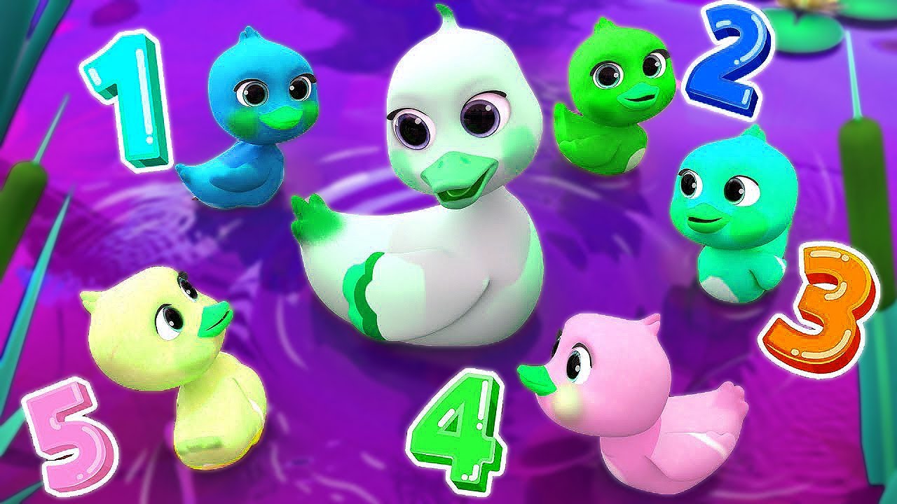 5 Little Ducks Counting Song 🦆 [1 Min Loop] Original Nursery Rhyme With Lyrics Fun 3D Kids Animation